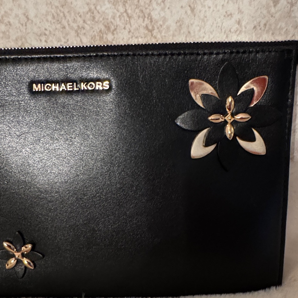 Michael Kors Black Wristlet with Gold Floral Accents/ Bundle deal - Picture 3 of 6